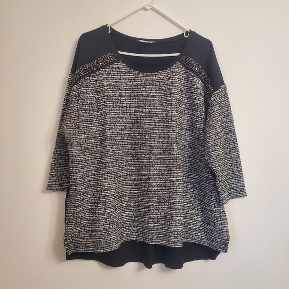 CJ Banks Womens Beaded Pullover Sweater Blouse Plus Size 1X Black and White - Picture 1 of 10